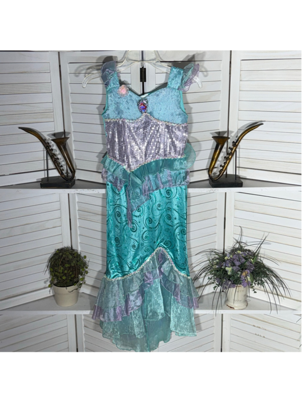 Disney Little mermaid costume sequin ruffled dress aqua purple dressup Halloween